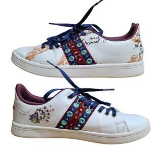 Desigual Cosmic Exotic Blanco Embellished White Blue Red Sneakers Shoes 9